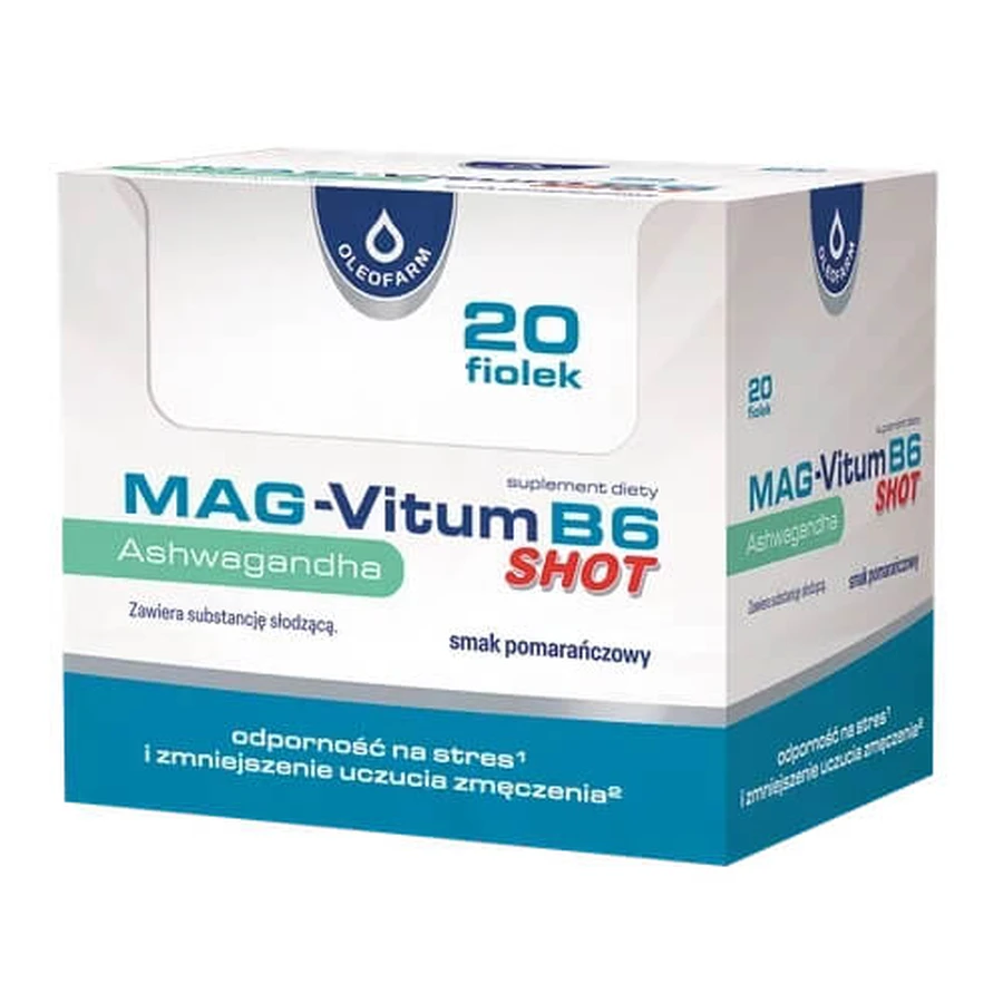 Oleofarm Mag-Vitum B6 Ashwagandha, shot, orange flavor, 25 ml x 20 vials