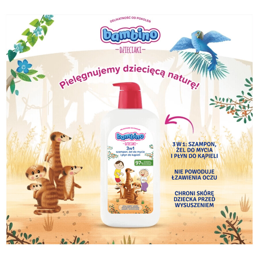 Bambino Kids, gel de spălare pentru corp și păr 2 în 1, surykats, de la 1 an, 1 l
