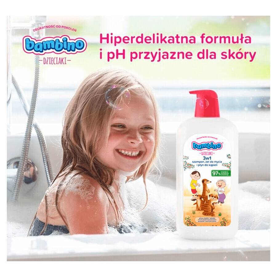 Bambino Kids, gel de spălare pentru corp și păr 2 în 1, surykats, de la 1 an, 1 l