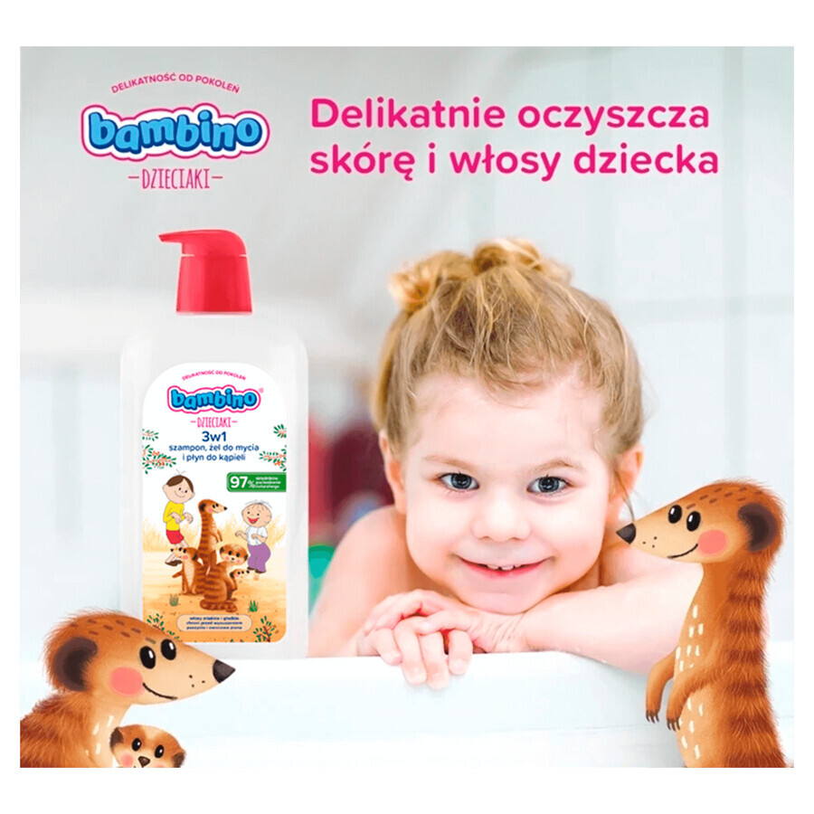 Bambino Kids, gel de spălare pentru corp și păr 2 în 1, surykats, de la 1 an, 1 l