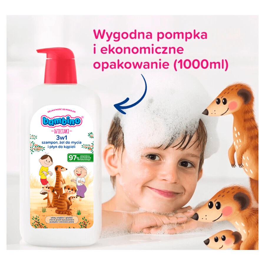 Bambino Kids, gel de spălare pentru corp și păr 2 în 1, surykats, de la 1 an, 1 l