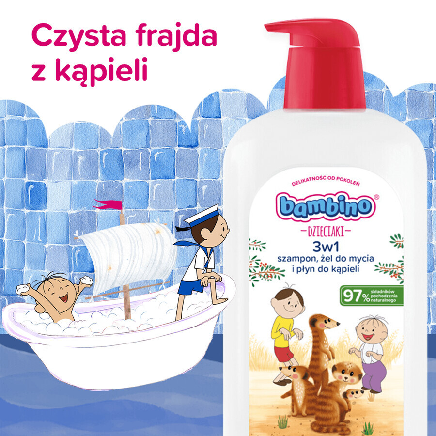 Bambino Kids, gel de spălare pentru corp și păr 2 în 1, surykats, de la 1 an, 1 l