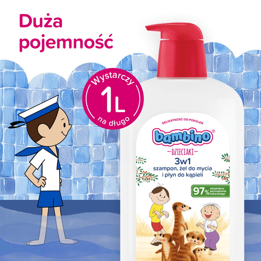 Bambino Kids, gel de spălare pentru corp și păr 2 în 1, surykats, de la 1 an, 1 l