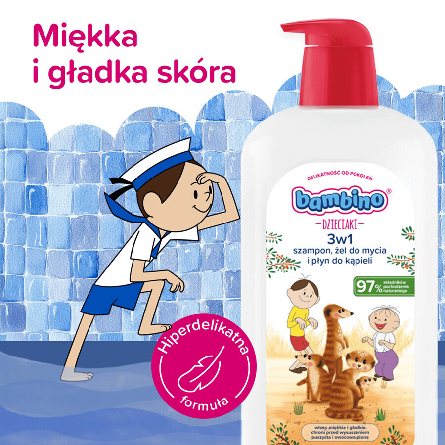 Bambino Kids, gel de spălare pentru corp și păr 2 în 1, surykats, de la 1 an, 1 l