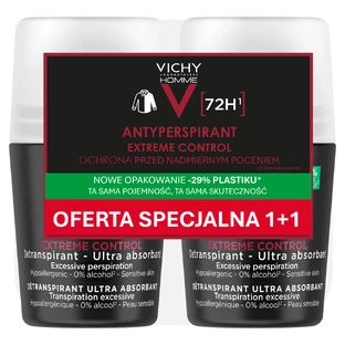 Vichy Homme, antitranspirante roll-on para hombre, 72 horas de protección, 2 x 50 m