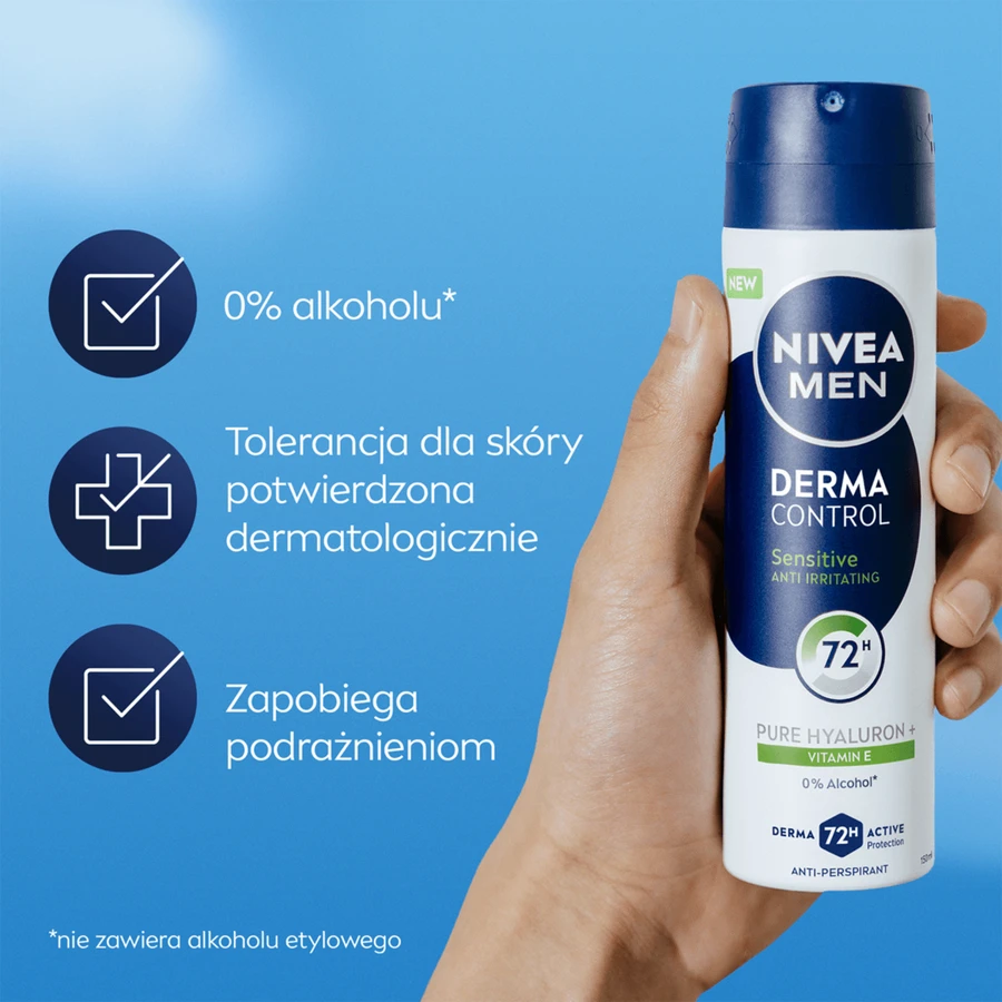 Nivea Men Derma Control Sensitive, antiperspirant, spray, 150 ml
