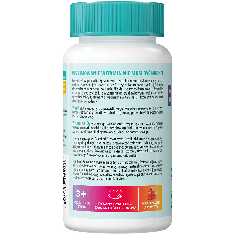 Bodymax Bodymisie Calcio + Vit D, gelatina para niños a partir de 3 años y adultos, sabor fresa, 50 unidades