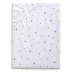 BabyMatex, lenzuolo in mussola con elastico 60 cm x 120 cm, Muslin Design, bianco con stelle