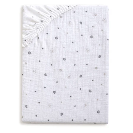 BabyMatex, sábana de muselina con banda elástica 60 cm x 120 cm, Muselina de diseño, blanca con estrellas