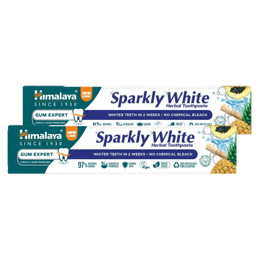 Set Himalaya Sparkly White, pastă de dinți pe bază de plante, albire, 2 x 75 ml