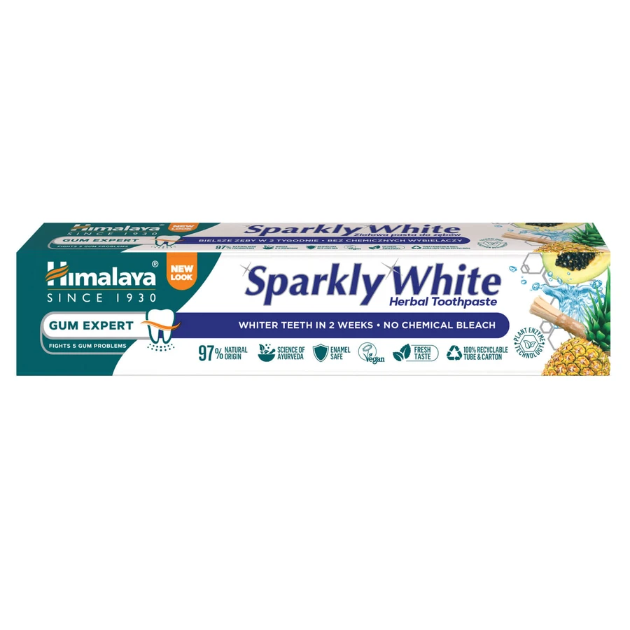 Set Himalaya Sparkly White, pastă de dinți pe bază de plante, albire, 2 x 75 ml