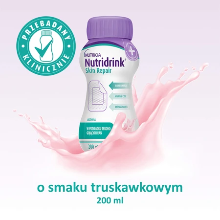Set Nutridrink Skin Repair, préparation nutritionnelle, goût fraise, 12 x 200 ml