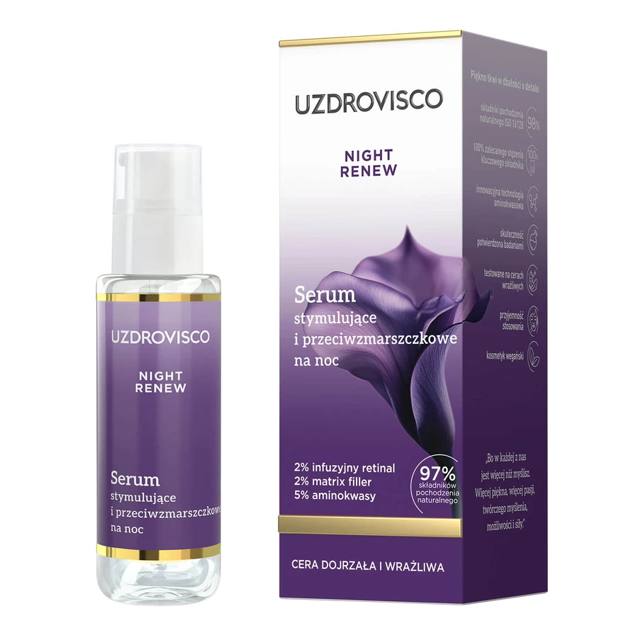 Uzdrovisco Night Renew, suero de noche estimulante y antiarrugas, 30 ml