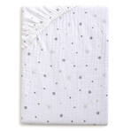 BabyMatex, mousseline deken met elastiek 60 cm x 120 cm, mousseline dessin, wit met autootjes