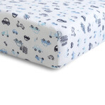 BabyMatex, mousseline deken met elastiek 60 cm x 120 cm, mousseline dessin, wit met autootjes