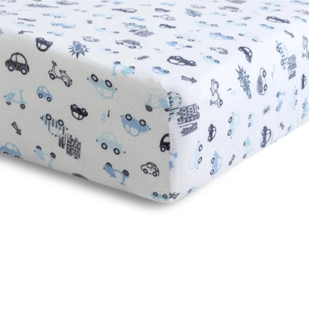 BabyMatex, mousseline deken met elastiek 60 cm x 120 cm, mousseline dessin, wit met autootjes