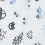 BabyMatex, mousseline deken met elastiek 60 cm x 120 cm, mousseline dessin, wit met autootjes