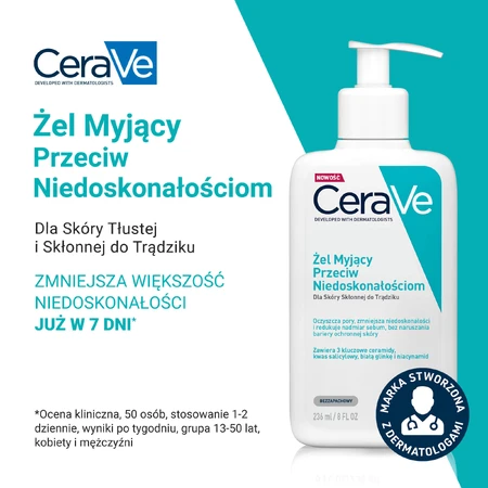 Set CeraVe, gel de spălare împotriva imperfecțiunilor, 236 ml + cremă de față hidratantă cu ceramide, SPF 50, 52 ml
