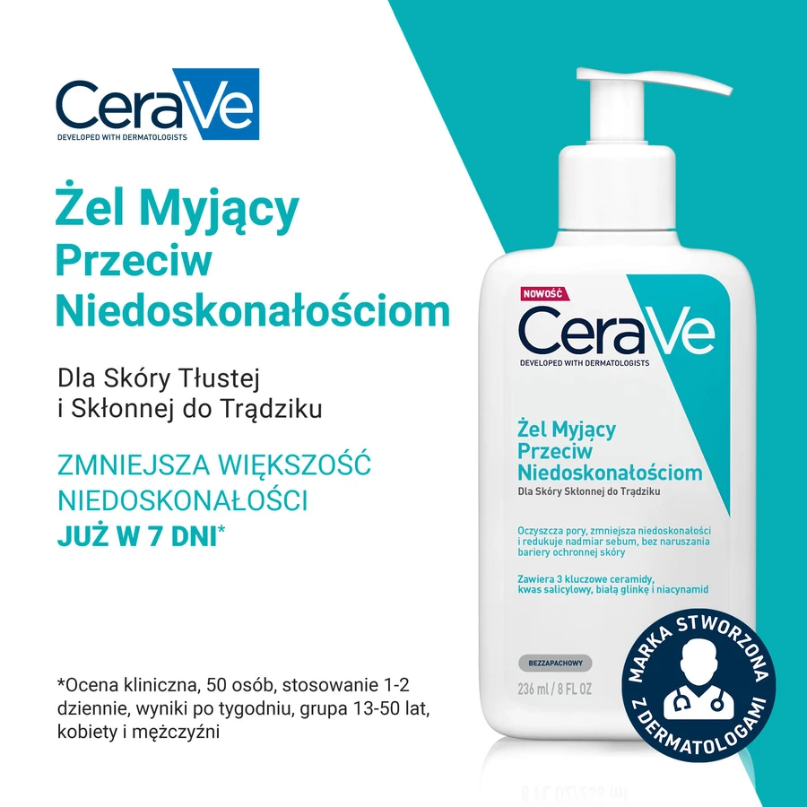 Set CeraVe, gel de spălare împotriva imperfecțiunilor, 236 ml + cremă de față hidratantă cu ceramide, SPF 50, 52 ml