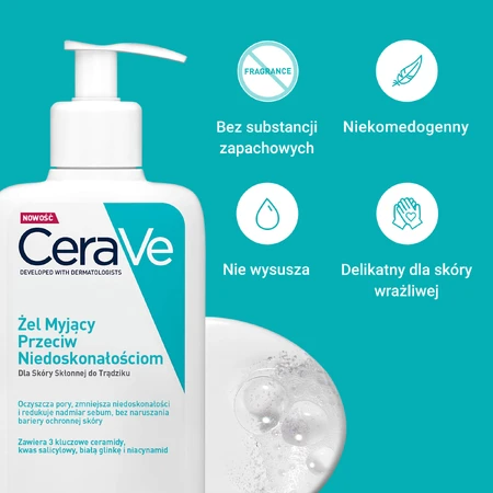 Set CeraVe, gel de spălare împotriva imperfecțiunilor, 236 ml + cremă de față hidratantă cu ceramide, SPF 50, 52 ml