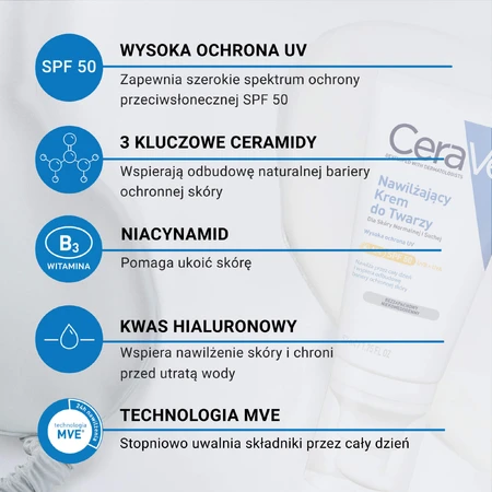 Set CeraVe, gel de spălare împotriva imperfecțiunilor, 236 ml + cremă de față hidratantă cu ceramide, SPF 50, 52 ml