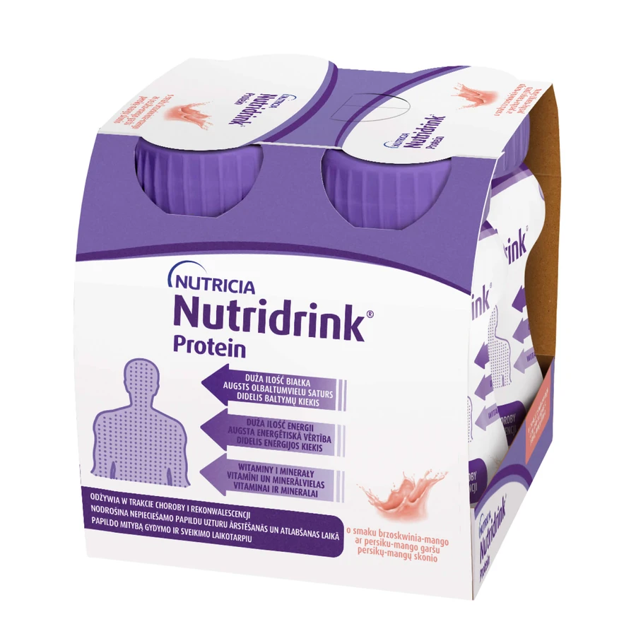 Nutridrink Protein kit, preparado nutricional, melocotón-mango, 4 x 125 ml + sabor fresa, 4 x 125 ml + sabor frutas del bosque, 4 x 125 ml + sabor frutos rojos, 4 x 125 ml