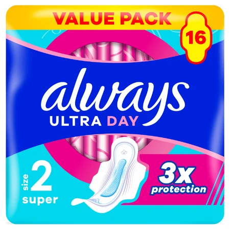 Always Ultra Day, maandverband met vleugels, Super, 16 stuks
