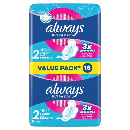 Always Ultra Day, maandverband met vleugels, Super, 16 stuks