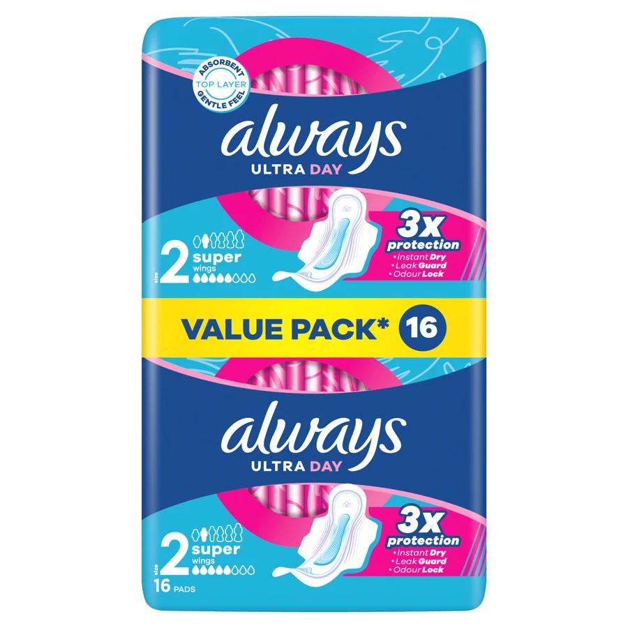 Always Ultra Day, maandverband met vleugels, Super, 16 stuks