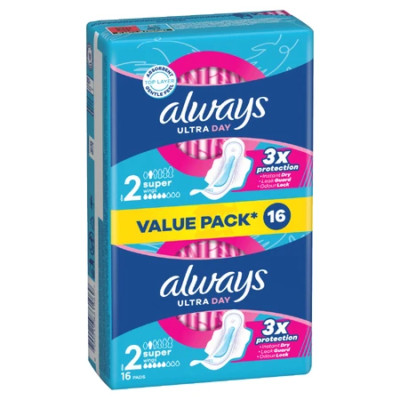 Always Ultra Day, maandverband met vleugels, Super, 16 stuks