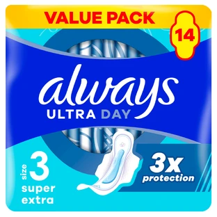 Always Ultra Day, maandverband met vleugels, Super Extra, 14 stuks