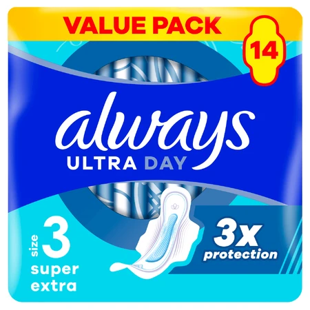 Always Ultra Day, maandverband met vleugels, Super Extra, 14 stuks