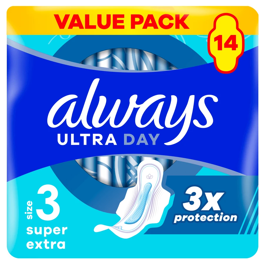 Always Ultra Day, maandverband met vleugels, Super Extra, 14 stuks