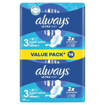 Always Ultra Day, maandverband met vleugels, Super Extra, 14 stuks