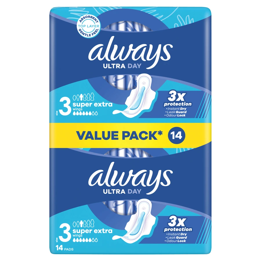 Always Ultra Day, maandverband met vleugels, Super Extra, 14 stuks