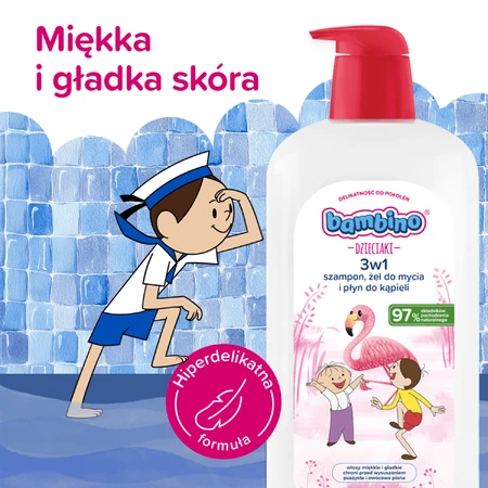 Bambino Kids, 2-in-1 body and hair wash gel, flamingo, from 1 year, 1 l