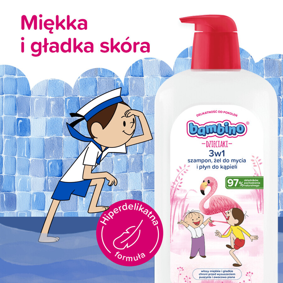 Bambino Kids, 2-in-1 body and hair wash gel, flamingo, from 1 year, 1 l