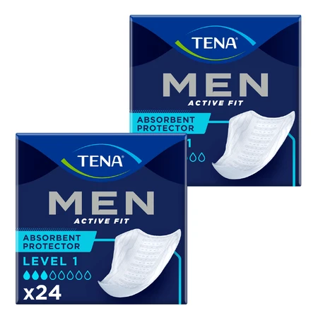 Set Tena Men Active Fit, anatomische inlegzolen voor heren, niveau 1, 2 x 24 stuks