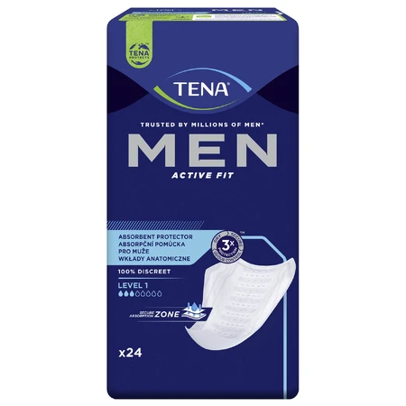 Set Tena Men Active Fit, anatomische inlegzolen voor heren, niveau 1, 2 x 24 stuks