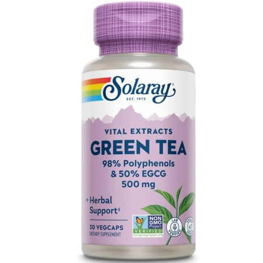 Groene Thee Solaray, 500 mg, 30 plantaardige capsules, Secom