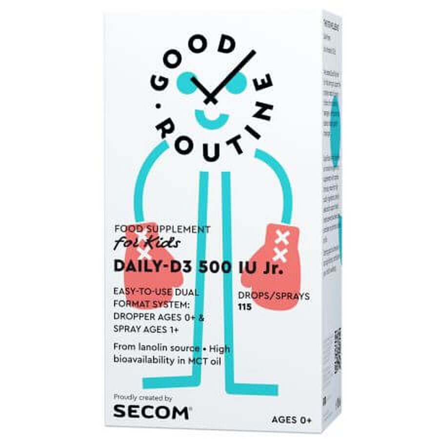 Vitamine D3 voor kinderen Daily-D3 Jr Good Routine, 500 IE, 15 ml, Secom