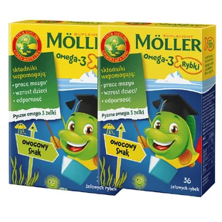 Möller's Omega 3 Kapseln für Kinder, Fischtran mit Tutti Frutti, 2x36 Gelee