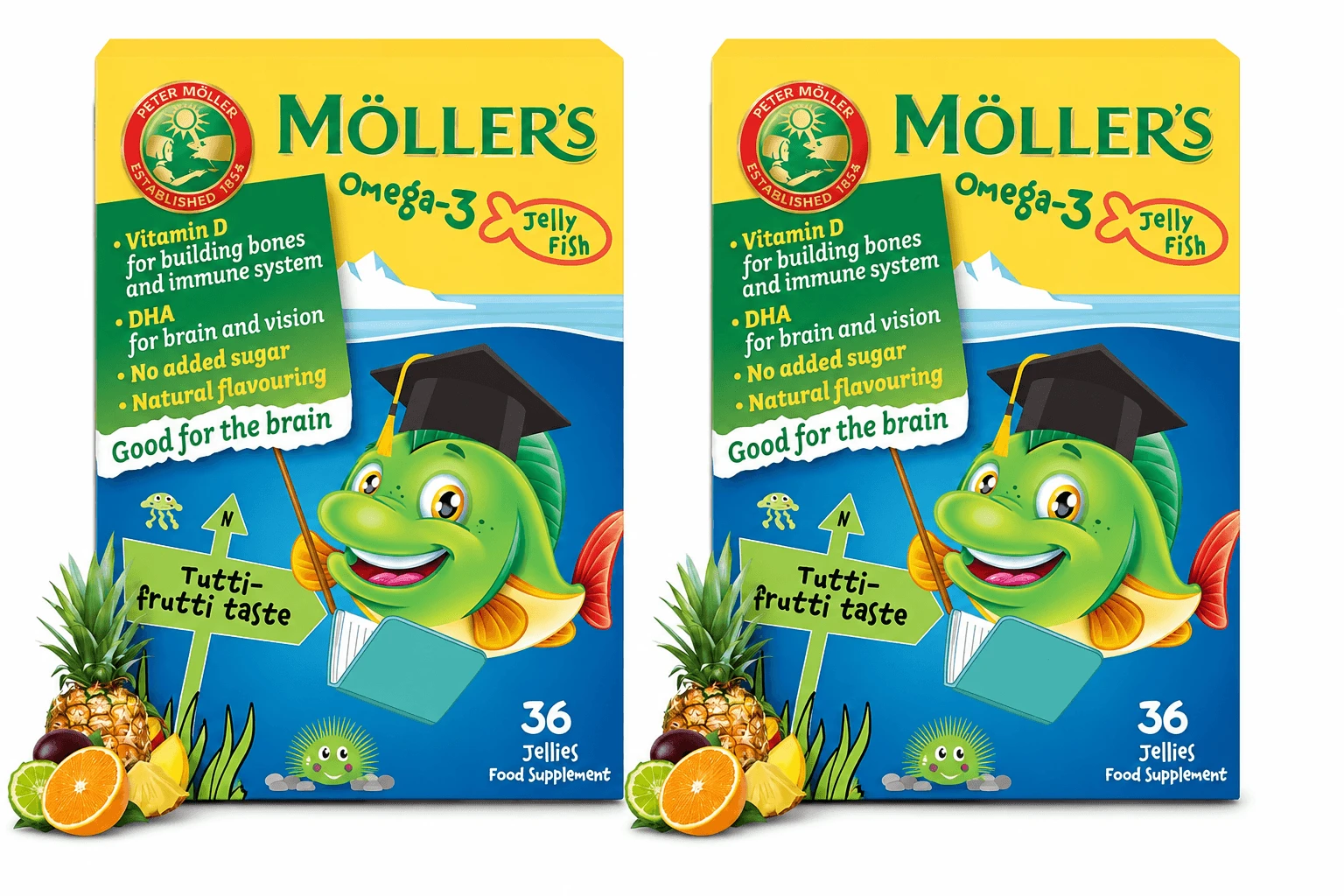 Omega-3 gummy fish with fruit armomǎ, 2x36 of jellies, Möller's
