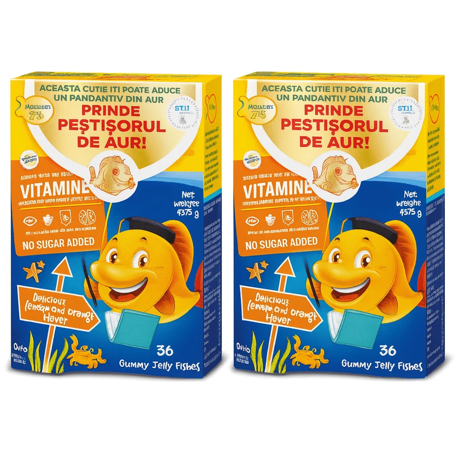 Gummy fishes with Omega 3 and lemon and orange flavor, 2x36 jellies, Möller's