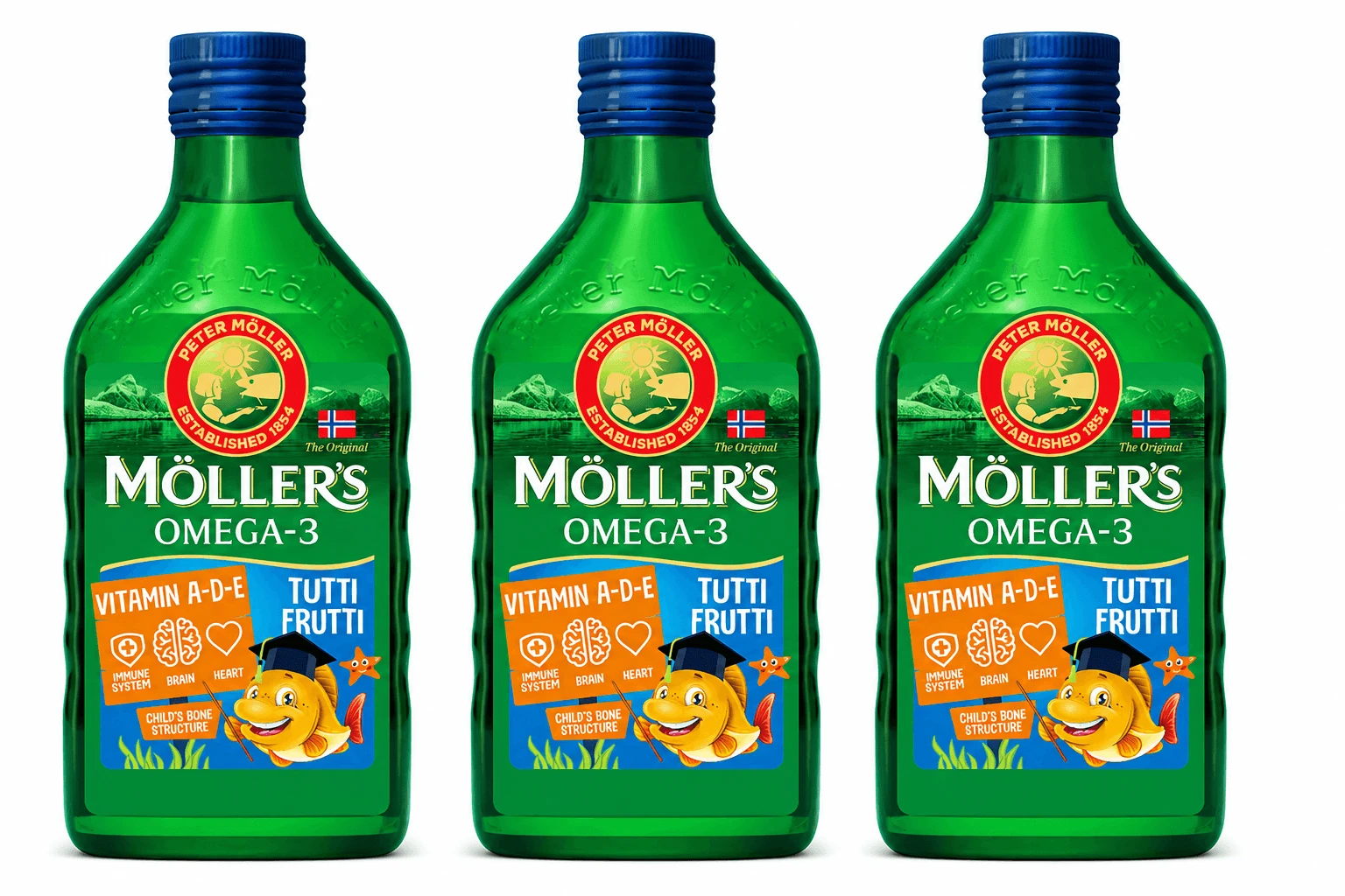 Norwegian fish oil, over 3 years, fruity flavor, 3 x 250 ml, Möller's