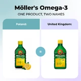 Ulei de ficat de cod cu Omega-3, 3 x 250 ml - peste 3 ani, aromă de lămâie, Möller's