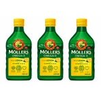 Moller’s Olio di fegato di merluzzo Omega 3, Integratori alimentari di omega-3 con EPA, DHA, vitamine A, D ed Ei, sgusto limone, 3x250 ml, Möller's
