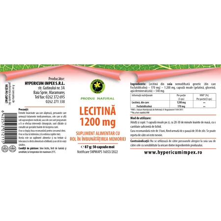 Cápsulas de lecitina Lecitina 1200 mg, 50 cápsulas blandas