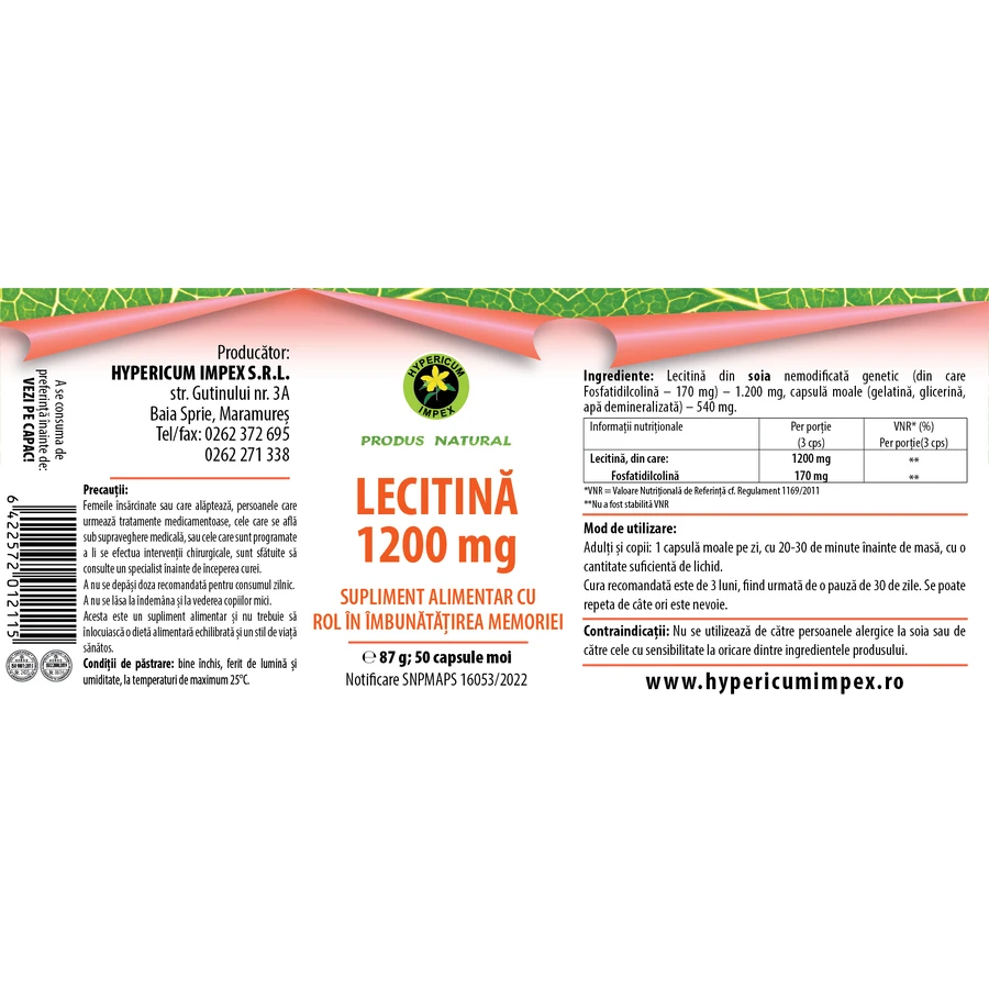 Cápsulas de lecitina Lecitina 1200 mg, 50 cápsulas blandas