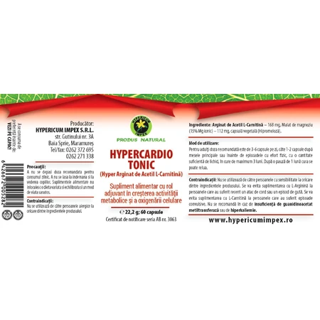 Hypercardio Tonic Cápsulas (Acetil L-Carnitina Hiper Arginada), 60 cápsulas